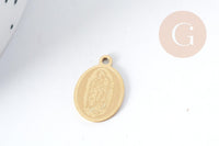 Breloque Vierge Marie ovale acier 304 inoxydable doré IP 16mm, x1 (G8993)