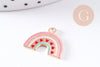 Breloque arc-en-ciel émail rose zamac doré 17.9mm, x2 (G10620)