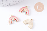 Breloque arc-en-ciel émail rose zamac doré 17.9mm, x2 (G10620)