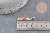 Breloque barre laiton doré 18k cristal,sans nickel,croix bijoux,pendentif amour, Pendentif zircon coloré,36mm x1 (G3482)