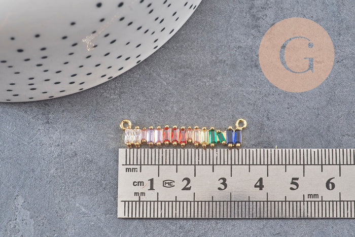 Breloque barre laiton doré 18k cristal,sans nickel,croix bijoux,pendentif amour, Pendentif zircon coloré,36mm x1 (G3482)