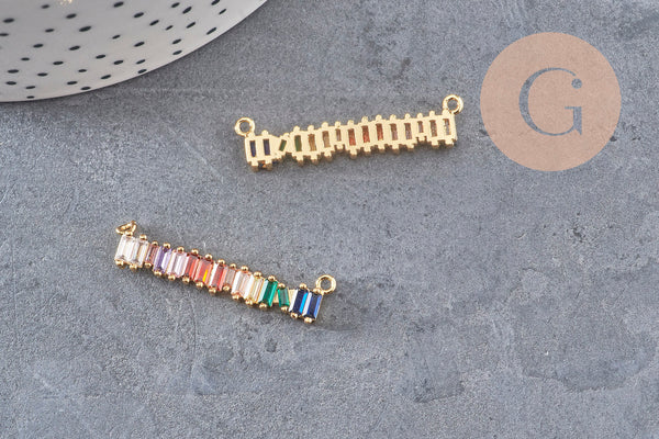 Breloque barre laiton doré 18k cristal,sans nickel,croix bijoux,pendentif amour, Pendentif zircon coloré,36mm x1 (G3482)