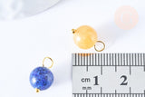 Breloque boule pierre naturelle laiton doré 13.5mm, fournitures pour création de bijoux, x1 (G7092)