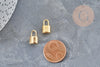 Breloque cadenas acier 304 doré 24K inoxydable 13.5mm,création bijoux amour x2 (G2876)
