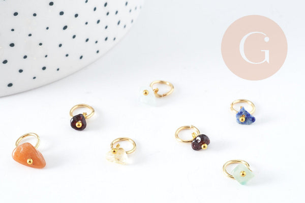 Breloque chips pierre naturelle acier 304 inoxydable doré 14mm, x1 (G9126)