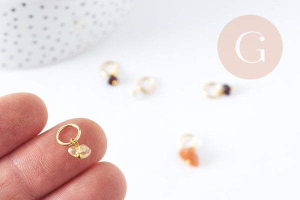 Breloque chips pierre naturelle acier 304 inoxydable doré 14mm, x1 (G9126)