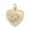 Breloque coeur oeil laiton doré 18k cristal 16.5mm,sans nickel,création bijoux amour, Pendentif zircons blancs, x1 G4265