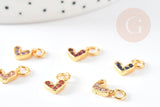 Breloque coeur zircons colorés laiton doré 18k 8mm, x1 (G3485)