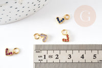 Breloque coeur zircons colorés laiton doré 18k 8mm, x1 (G3485)