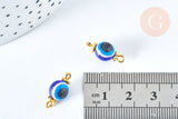 Breloque connecteur rond Oeil résine bleue 17mm, x10 (G6949)