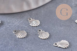 Breloque coquillage acier inoxydable platine 7.5mm, x10 (G4850)