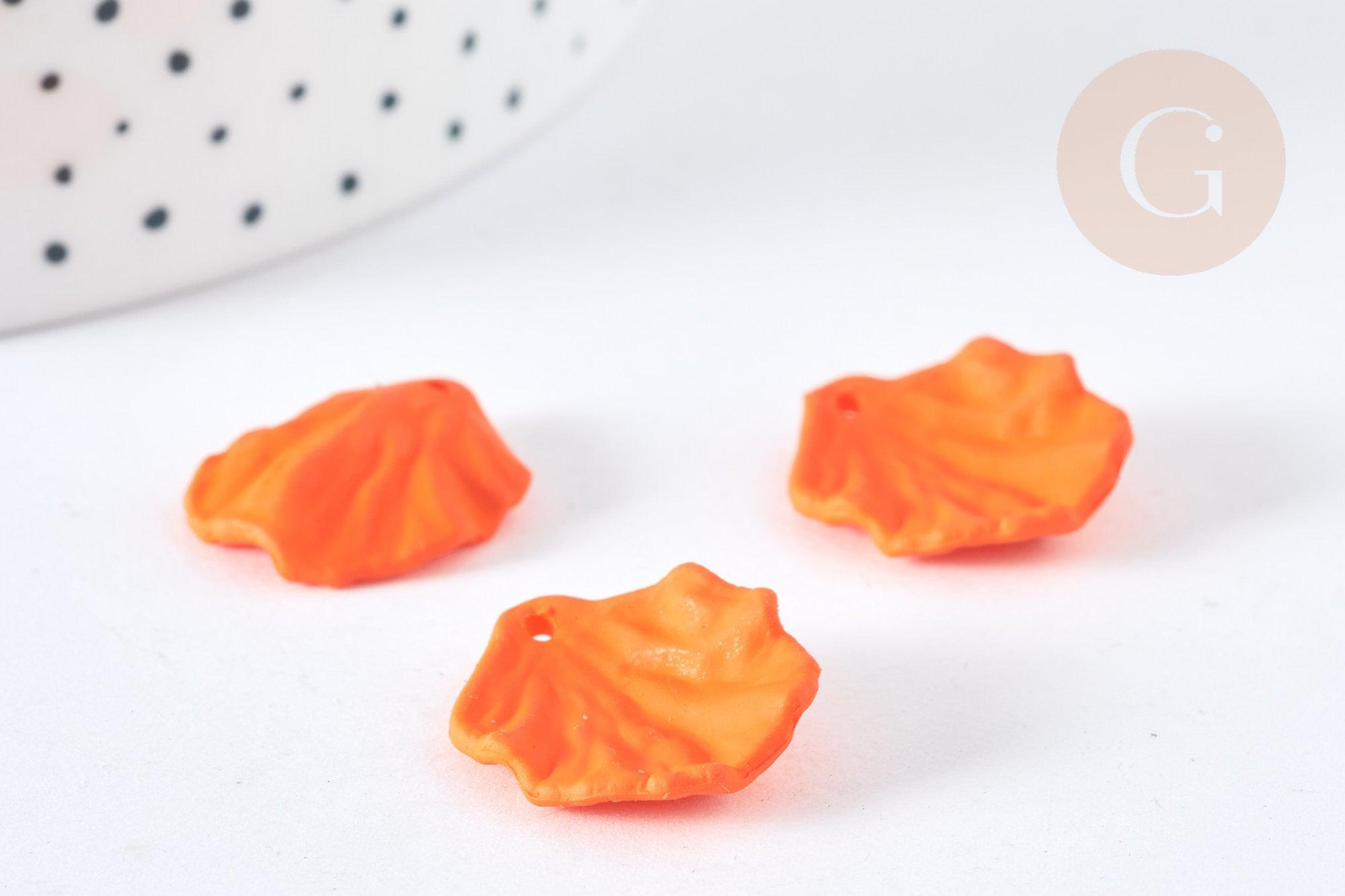 Breloque coquillage orange acrylique effet caoutchouc 20 mm, perles plastique, x5 (G7277)