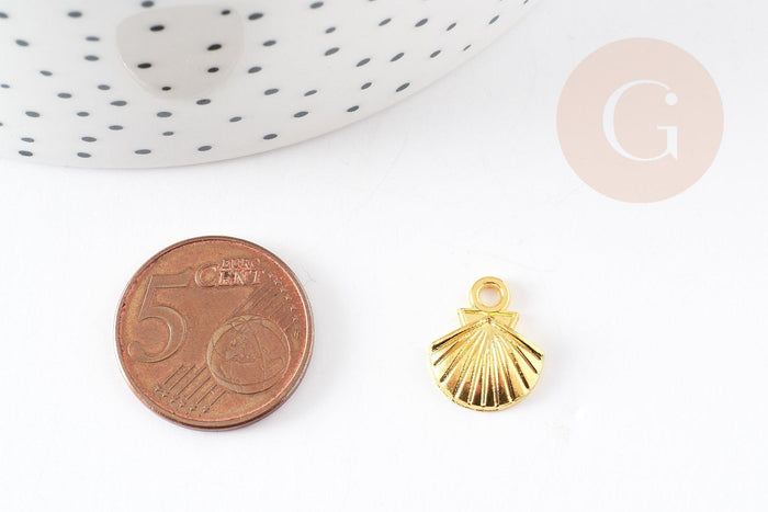 Breloque coquillage zamac doré 14mm ,Pendentif coquillage création bijoux x10 G1604