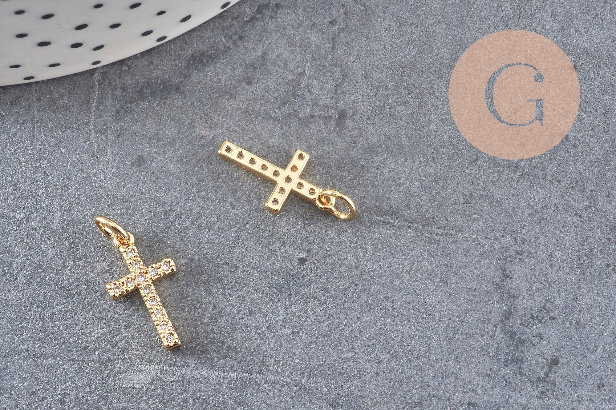 Breloque croix laiton doré 18k criStal,sans nickel,laiton brut,croix bijoux,pendentif religion, 16mm x1 (G0473)