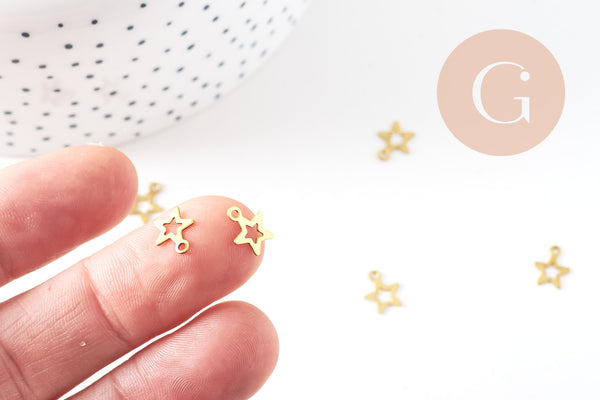 Breloque étoile laiton brut , fournitures créatives, pendentif sans nickel, pendentif geometrique,9mm, X50 G1662