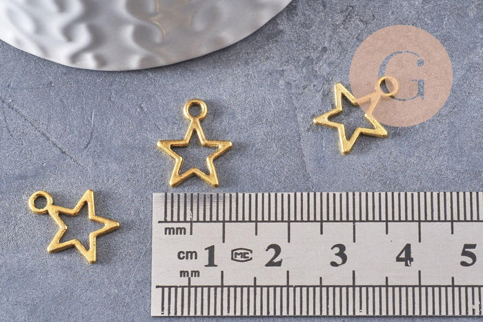 Breloque étoiles évidée zamac doré 14.5mm, x50 (G0496)