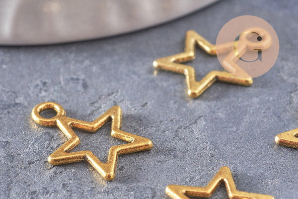 Breloque étoiles évidée zamac doré 14.5mm, x50 (G0496)