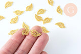 Breloque feuille zamac doré style tibétain 18mm, fournitures pour bijoux, x 10 G6962