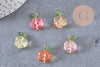 Breloque fleur rose verre multicolore laiton doré 21.5mm, x5 (G10811)