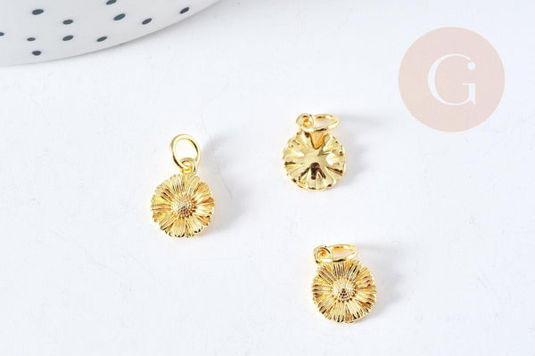 Breloque fleur tournesol laiton doré 18k 11mm, x1 (G8742)