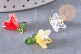 Breloque fleur verre coloré laiton doré imitation perle 15mm, x5 (G10326)