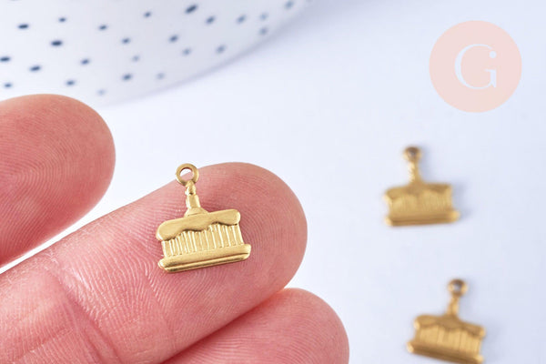 Breloque gâteau laiton brut 10mm, fournitures bijoux laiton brut , x 2 G6515