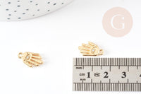 Breloque main oeil protecteur zamac doré 18k cristal zircon 15mm, x1 (G4765)