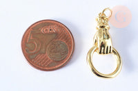 Breloque main poing laiton doré 28mm,Pendentif pour création de bijoux, x1 G7125