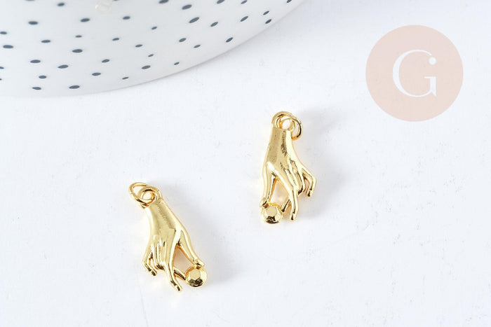 Breloque main zamac doré 18k 18.5mm,sans nickel, pendentif chance, x1 (G8789)