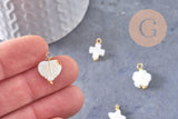 Breloque nacre blanche naturelle coeur étoile feuille fleur croix acier 304 inoxydable doré 15~17mm, x1 (G10410)