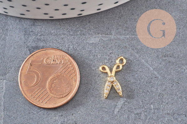 Breloque pendentif ciseaux laiton doré 18k 15.5mm, x1 (G4461)