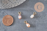 Breloque perle d'eau douce naturelle goutte rose pêche laiton 11mm, x1 (G11275)