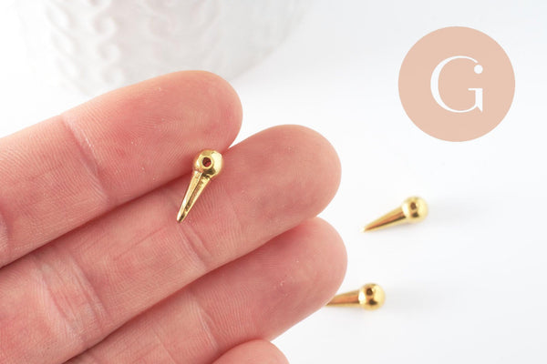 Breloque pointe dorée, pendentif sans nickel,rock punk,pendentif laiton, x5 (G0612)