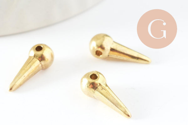 Breloque pointe dorée, pendentif sans nickel,rock punk,pendentif laiton, x5 (G0612)