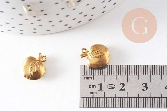 Breloque pomme laiton brut , fournitures créatives, pendentif sans nickel, pendentif geometrique,1cm, x10 G0692