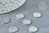 Breloque ronde plate texturée argentée acier 304 inoxydable argentée 12mm, x 10 G8328