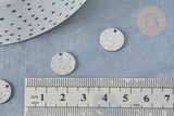 Breloque ronde plate texturée argentée acier 304 inoxydable argentée 12mm, x 10 G8328
