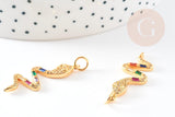Breloque serpent laiton doré 18k cristal sans nickel,cadeau anniversaire,pendentif animal zircon, 32.5mm, x1 G4008