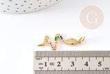 Breloque serpent laiton doré 18k cristal sans nickel,cadeau anniversaire,pendentif animal zircon, 32.5mm, x1 G4008