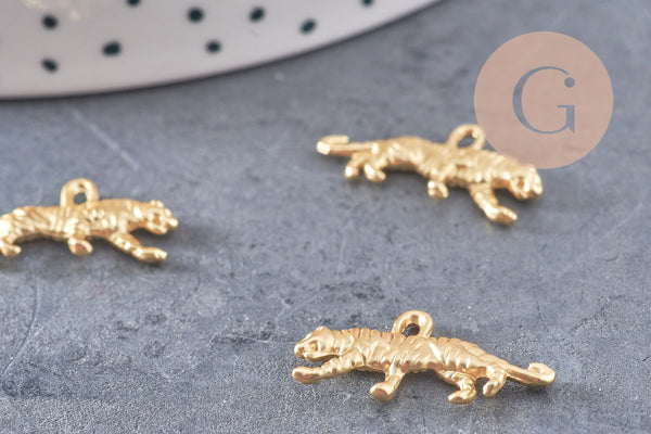 Breloque tigre zamac doré 18k, breloque félin sans nickel, pendentif panthère ,16mm x2 (G5661)