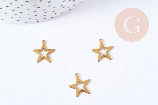 Breloques Etoiles ajourées laiton brut 11mm, fabrication de bijoux laiton brut x5 G8205