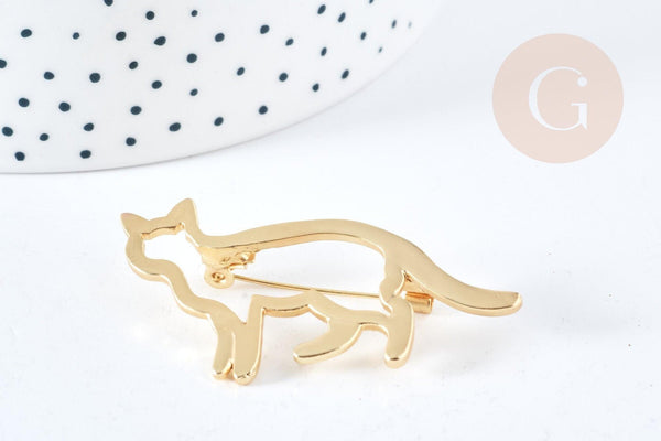 Broche Chat zamac doré 54mm, x1 (G8850)
