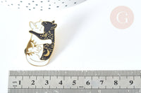 Broche Pin's Chat émail blanc et noir zamac doré 35x23mm, broche dorée, décoration veste, x1 G8082