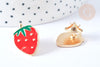 Broche émail fraise rouge et vert zamac doré 21mm, x1 (G7844)