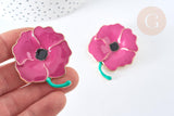 Broche fleur coquelicot violet laiton doré émaillé,broche dorée, 59x25mm, x1 G7278