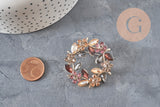 Broche fleurs zircons multicolores zamac doré émaillé 41mm, x1 (G11256)