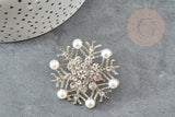 Broche flocon de neige zamac zircons 45mm, x1 (G9774)