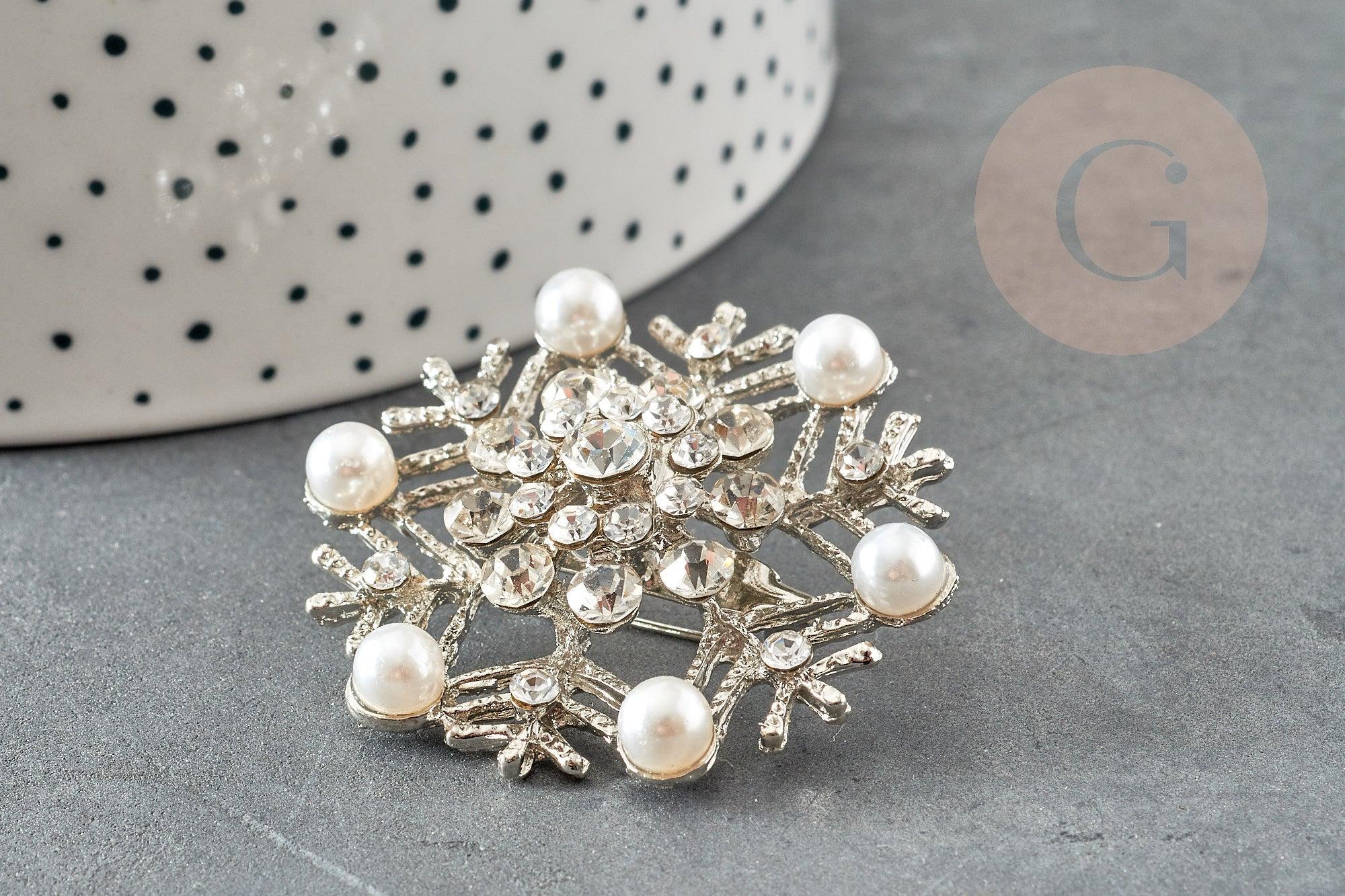 Broche flocon de neige zamac zircons 45mm, x1 (G9774)