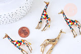 Broche girafe multicolore zamac doré émaillé 59mm, x1 (G5557)