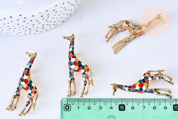 Broche girafe multicolore zamac doré émaillé 59mm, x1 (G5557)
